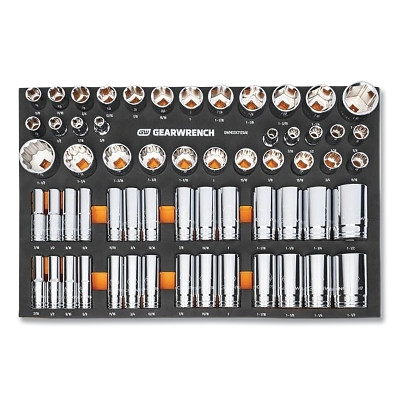 GEARWRENCH GWMSSKT12SAE Modular Master Socket Set, 60-pc, SAE, 6 and 12 Point, 1/2 in Drive