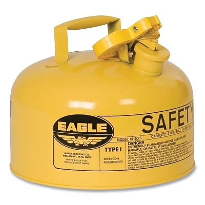 EAGLE UI20SY Safety Can, Type I, 2 gal, 24-ga Galvanized Steel, Diesel, Yellow