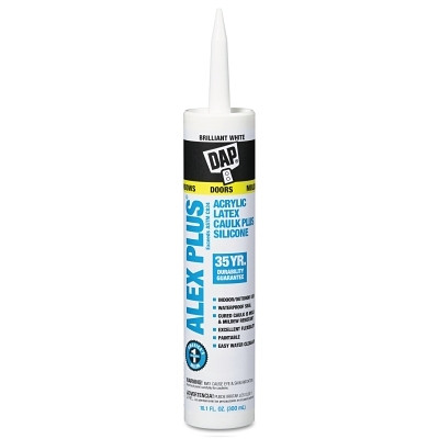 DAP 18152 ALEX PLUS Acrylic Latex Caulk Plus Silicone (PC 18101), 10.1 oz Cartrdge, White