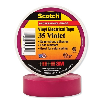 Scotch 7000058437 Vinyl Electrical Color Coding Tape, 35, 3/4 in W x 66 ft L, Violet