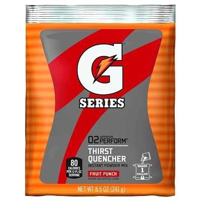 Gatorade 03808 G Series 02 Perform Thirst Quencher Instant Powder, 8.5 oz, Pouch, 1 gal Yield, Fruit Punch
