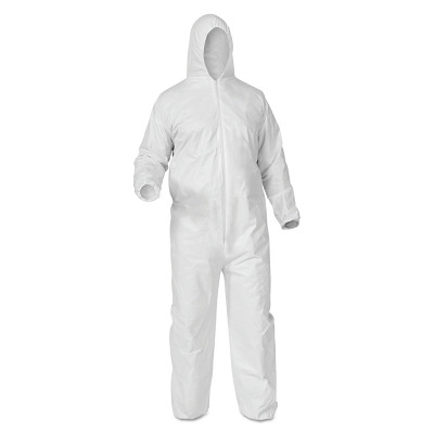 KleenGuard 38942 A35 Economy Liquid and Particle Protection Coveralls, Zipper Front/Elastic Wrists/Ankles/Hood, White, 3XL