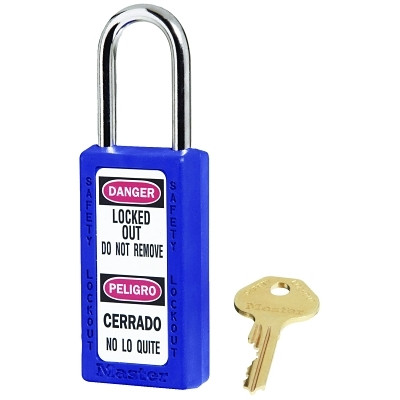 Master Lock 411BLU Zenex Thermoplastic Safety Lockout Padlock, 411, 1-1/2 W x 3 H Body, 1-1/2 in H Shackle, KD, Blue