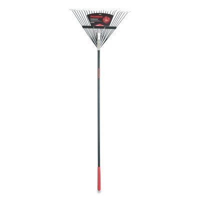 RAZOR-BACK 2915200 Steel Leaf Rake, 24 Tines, 51 in Straight Fiberglass Handle with Cushion End Grip