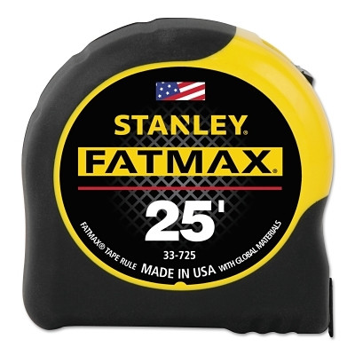 Stanley 33725 FatMax Classic Tape Measure, 1-1/4 in W x 25 ft L, SAE, Black/Yellow Case