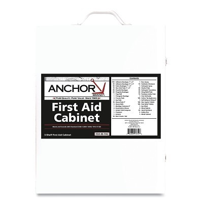 Anchor Brand 863-09-1F 3 Shelf First Aid Cabinet, 150 Person, Metal Case, Includes 800 Pieces