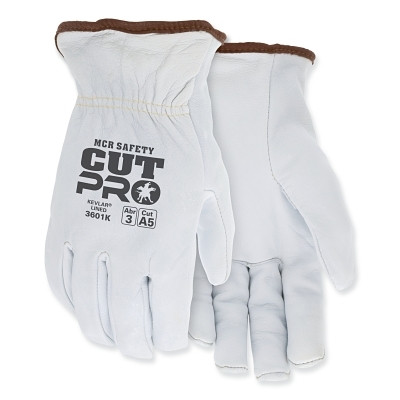 MCR Safety 3601KXL Premium Grade Goatskin Cut-Resistant Drivers Gloves, 3601K, X-Large, 13-ga DuPont Kevlar/Synthetic Lining, White