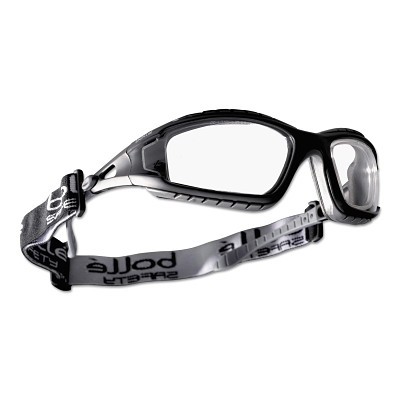 Bolle Safety 40085 Tracker Series Safety Glasses, Clear Lens, Clear, Black Frame, Foam, Rubber
