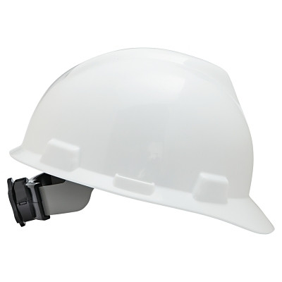 MSA 475358 V-Gard Protective Cap-Style Hard Hat, Slotted, Fas-Trac III Suspension, Standard Size, White