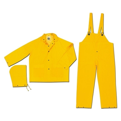 MCR Safety FR2003XL Classic Series Limited Flammability 3-Pc Rain Suit, Jacket/Hood/Pants, 0.35 mm, PVC/Polyester, Yellow, X-Large