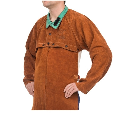 Best Welds 650L Split Cowhide Cape Sleeves, 14 in Long, Snaps Closure, Large, Lava Brown