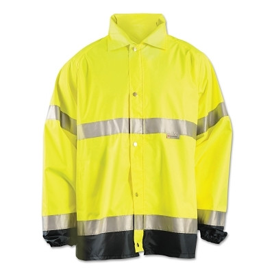 OccuNomix LUXTJRYL Class 3 Type R Premium Breathable Rain Jacket, 150 Denier Polyester Oxford with PU Coating, Large, Yellow