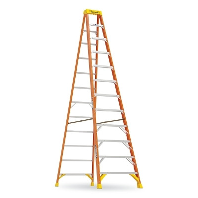 Werner 6212 Fiberglass Stepladder, 6212, Type IA, 12 ft L, 33.84 in W, Single-Sided, 300 lb Load Capacity, Orange/Yellow
