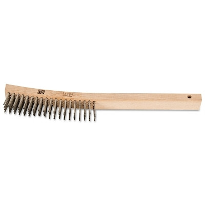 Advance Brush 85008 Curved Handle Scratch Brushes, 13 3/4 in, 4 X 19 Rows, SS Wire, Wood Handle