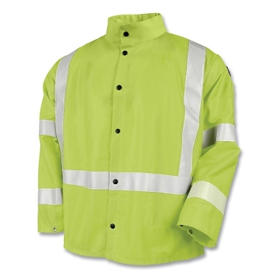 BLACK STALLION JF1012-LM-2XL JF1012 FR Safety Welding Jacket with 2 in Reflective Tape, 2X-Large, 9 oz FR Cotton, Safety Lime