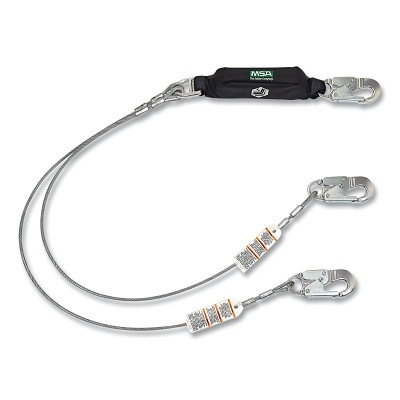 MSA 10220700 V-SERIES Leading Edge Safety Lanyard, 12 ft, Single, Small with Swivel/Small Snaphooks, Cable, Fixed, 310 lb