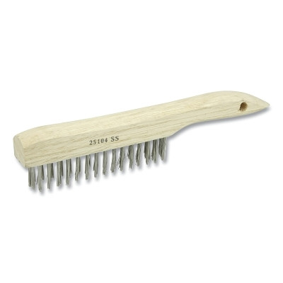 Weiler 25104 Vortec Pro Scratch Brush, 10 in L 4 X16 Rows, Stainless Steel, Hardwood Curved Handle