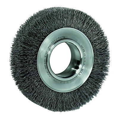 Weiler 03070 Wide-Face Crimped Wire Wheel, 6 in Dia. x 1 1/4 in W, 0.014 in Steel, 6,000 rpm