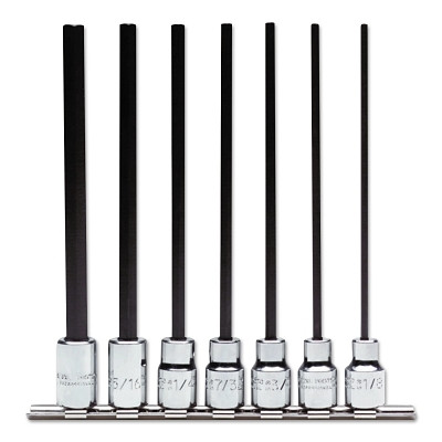 Proto J49907XL 7 Piece Extra-Long Hex Bit Socket Set, 3/8 in Drive, 6 Points, Inch
