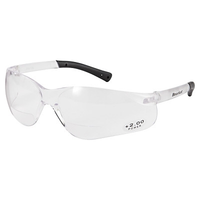 MCR Safety BKH20 BearKat BK1 Series Bifocal Reader Safety Glasses, Clear Lens, Duramass Hard Coat, Polycarbonate Frame, 2.0 Diopter