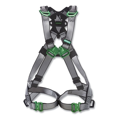 MSA 10195076 V-FIT Full-Body Harness, Back/Shoulder D-Rings, Super XL, QC Chest/Leg Strap Buckles, Shoulder Padding