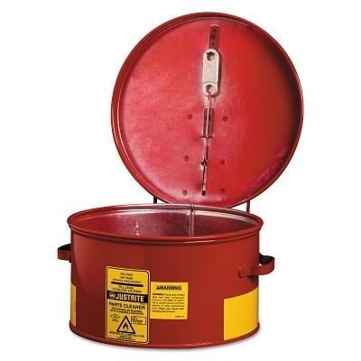 Justrite 27601 Dip Tank for Cleaning Parts, Manual Cover with Fusible Link, 5.5 in H x 9.375 in dia Outer, 1 gal, Steel, Red