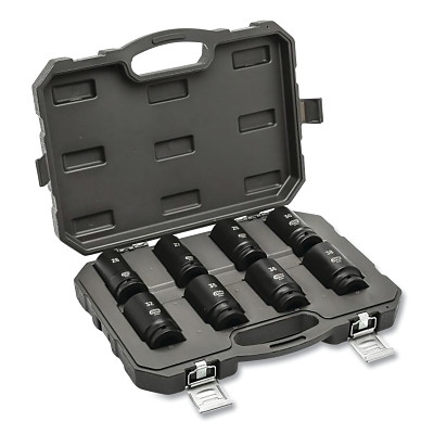 GEARWRENCH 84032 Impact Socket Set, 3/4 in Dr, 6-point, Metric, 26 mm to 38 mm, 8-Pc Deep Length, Incl Blow Mold Case