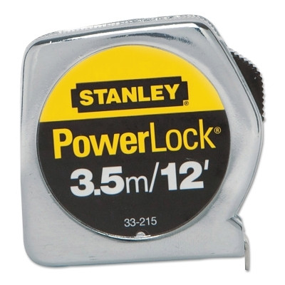 Stanley 33215 Powerlock Tape Rules 1/2 in Wide Blade, 12 ft x 1/2 in, Inch/Metric, Single Sided, Chrome