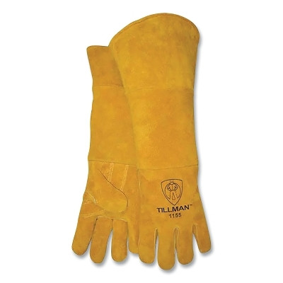 Tillman 1155 Stick Welding Gloves, 1155, Premium Side Split Cowhide, Lg, Cotton Foam Lining, Bourbon Brn, Straight Cuff