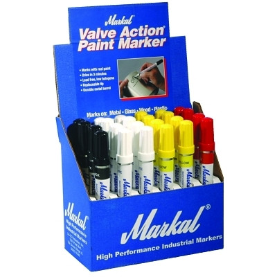 Markal 96819 Valve Action Paint Marker Counter Displays, (8)White;(8)Yellow;(4)Red;(4)Black