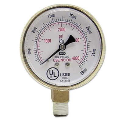 Best Welds WWN900B254000 Pressure Gauge, 2-1/2 in, 4000 psi, Brass, 1/4 in NPT