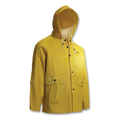 ONGUARD 7603400.LG Webtex Rain Jacket, Attached Hood, 0.65 mm Thick, Heavy-Duty Ribbed PVC, Yellow, Large