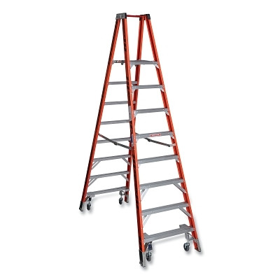 Werner PT7408-4C Platform Ladder, PT7408-4C, Twin Platform, Type IA, 8 ft L, 14 ft Reach, 300 lb Load Capacity, w/Casters, Fiberglass, Orange