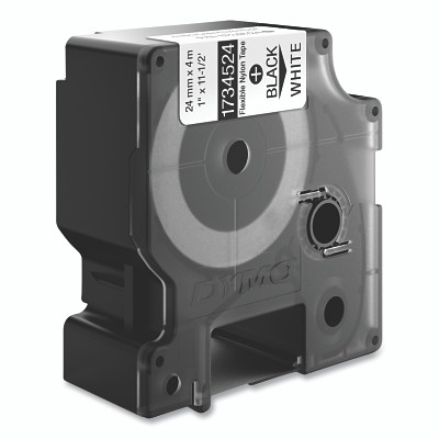DYMO 1734524 Industrial Rhino Flexible Nylon Label Cartridge, 1 in W x 11.5 ft L, Black Print on White Background