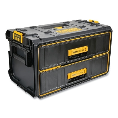 DeWalt DWST08320 ToughSystem 2.0 2-Drawer Toolbox, 22 lb, 12-5/8 in W x 21-3/4 in D x 12-3/8 in H x Plastic, Black/Yellow
