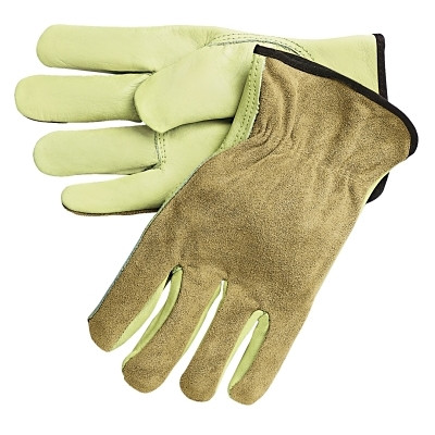 MCR Safety 3205XL Cowhide Palm/Split Leather Back Drivers Gloves, 3205, X-Large, CV  Cow Grain Palm, Beige/Brown
