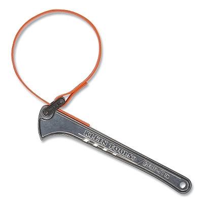 Klein Tools S12HB Grip-It Strap Wrench, 22.25 in L Strap, 12 in L, Orange Strap
