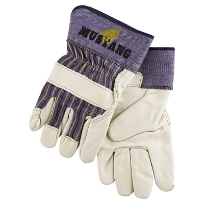 MCR Safety 1935XL Mustang Leather Palm Gloves, Premium A Grade Grain Cowhide, X-Large, Blue/Cream, 2.5 in Cuff