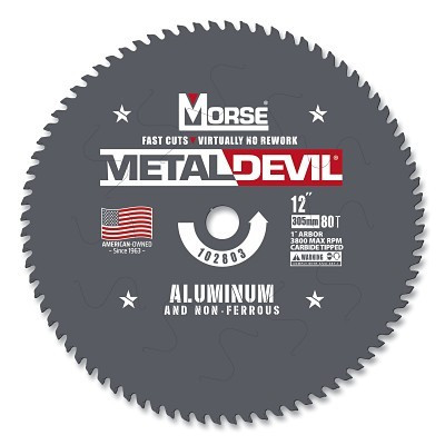 M.K. Morse 102803 Metal Devil Portable Circular Saw Blade, 1 in Arbor, 80T, 12 in dia, Aluminum