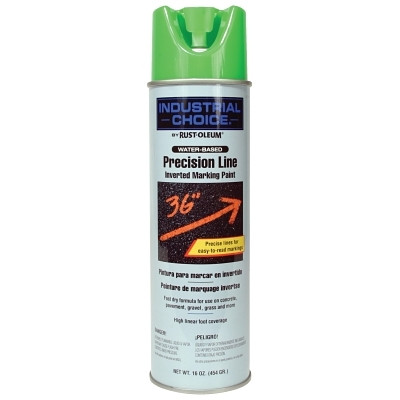 Rust-Oleum 203032 Industrial Choice M1600/M1800 System Precision-Line Inverted Marking Paint, 17 oz, Fluorescent Green, M1800 Water-Based