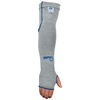 MCR Safety 9318D7T Dyneema Sleeves with Thumbhole, 7 Gauge Dyneema, 18 in Long, Gray/Blue,