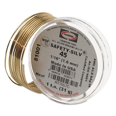 Harris Product Group 4531 Safety-Silv 45 High Silver Brazing Alloy Wire, 1/16 in, 1 troy oz, Coil