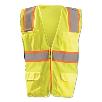 OccuNomix LUXATRANSYXL Class 2 Surveyor Style Solid Vests with 2-Tone Striping, X-Large, Yellow
