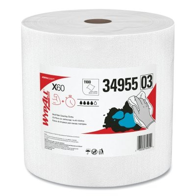 WypAll 34955 X60 Cloth Wiper, White, 13.4 in W x 12.4 in L, Jumbo Roll, 1,100 Sheets/Roll