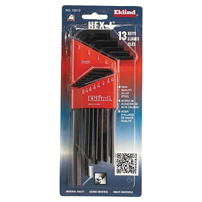 Eklind Tool 10213 Hex-L Key Set, 13 per Holder, Hex Tip, Inch, Long Arm