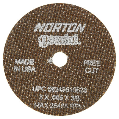 Norton 66243510628 Gemini Type 1 Reinforced Cut-Off Wheel, 3 in dia, 0.035 in Thick, 3/8 Arbor, 60 Grit, Aluminum Oxide