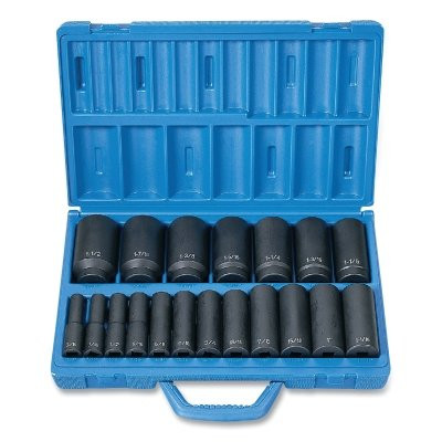 Grey Pneumatic 1319D Impact Socket Set, 1/2 in Dr, SAE, 6-point, 3/8 in to 1-1/2 in, 19-Pc Deep Length Master