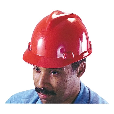 MSA 463947 V-Gard Protective Cap-Style Hard Hat, Slotted, Staz-On Suspension, Standard Size, Red