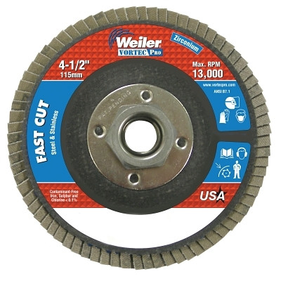 Weiler 31408 4-1/2" Abrasive Flap Disc, Flat, Phenolic Backing, 4 oz
