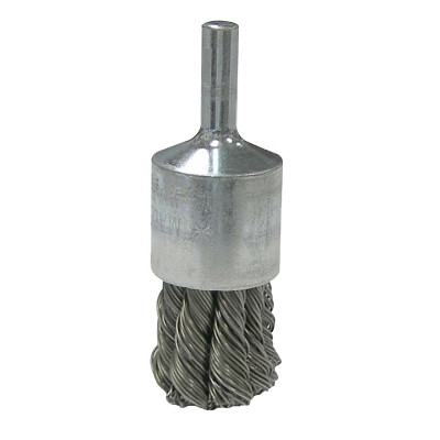 Weiler 36287 Vortec Pro Stem Mtd Knot Wire End Brushes, Stainless, 3/4 in Dia, .014 Wire